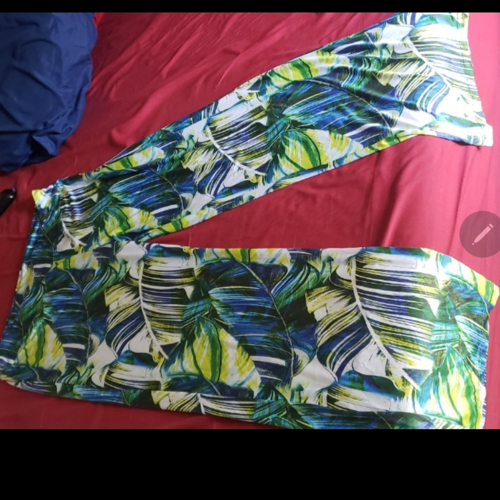 Tropical Leaf Print Pants